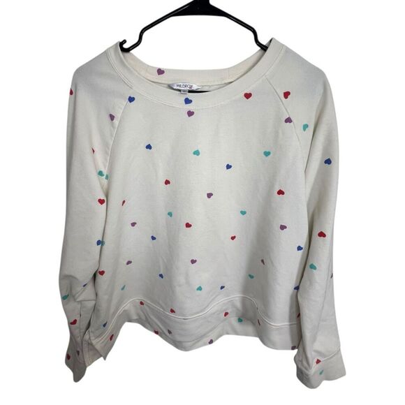 Wild Fox Colorful Heart Patterned White Long Sleeve Sweatshirt - Picture 1 of 4